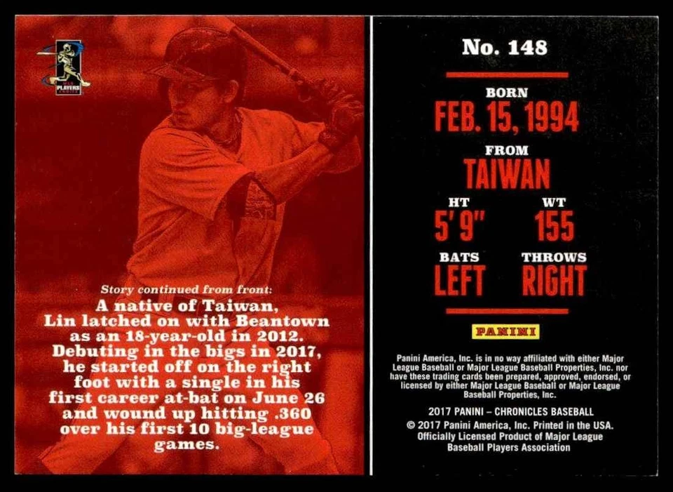 2017 Panini Chronicle Tzu-Wei Lin Rookie 251/399 Boston Red Sox #1248 - Image 2 of 2