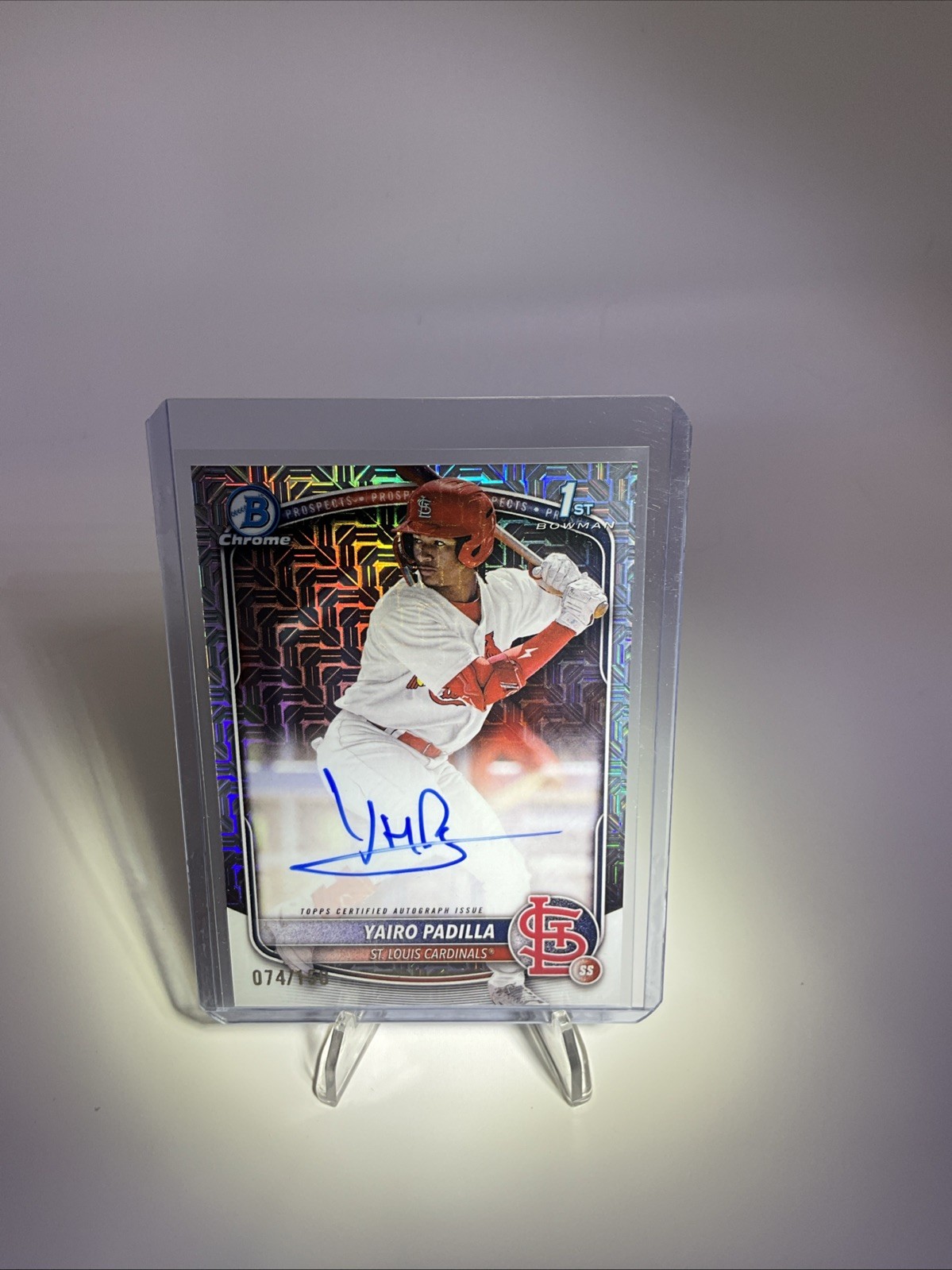 Yairo Padilla 2025 1st Bowman Chrome HTA Choice Auto 74/150 Cardinals Autograph