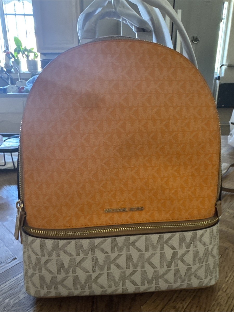 Michael Kors Rhea Medium Zip Backpack Color-Block Pop Orange Multi