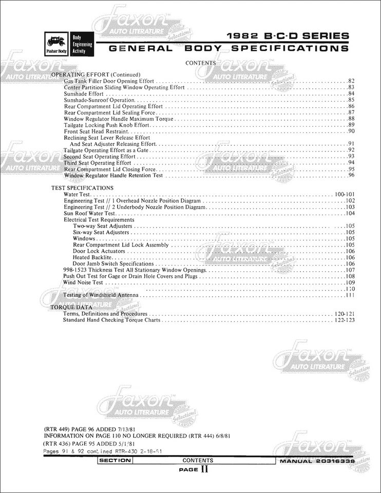 Especificaciones de carrocería 1982 manual de montaje Buick Cadillac Chevrolet Olds Pontiac Foto 3 de 4