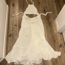 Gorgeous! Free People White Halter Top Gauze Flowy L Dress