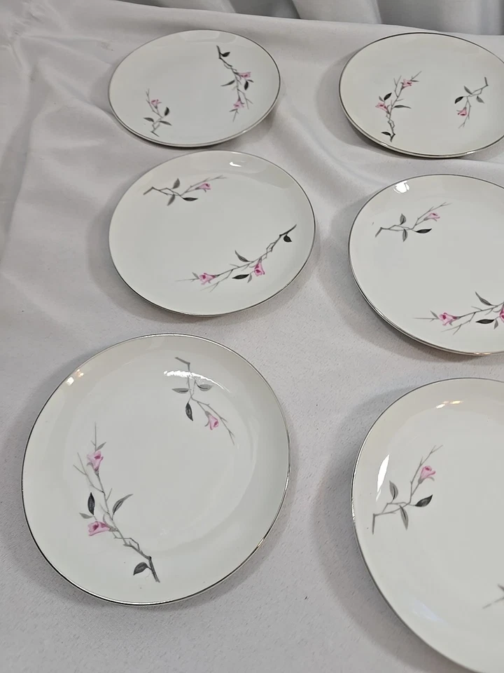 Cherry Blossom Salad /Bread/Dessert Plates Set Of 12 Japan 6.5" GUC Pink Silver  - Image 2 of 4