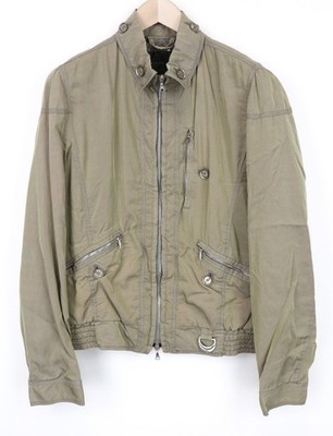 John Richmond Men's Jacket 48 Silk Blend Khaki Green Light Zipper Front