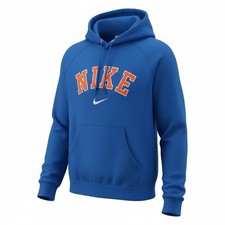 Nike Mens Arched Logo Fleece Pullover Hoodie Blue Orange spell out logo Size M