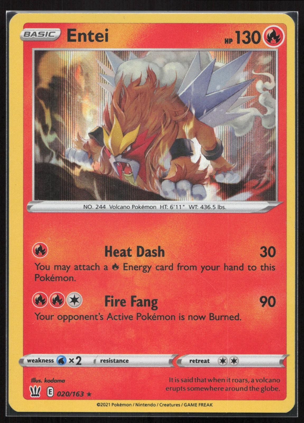 ENTEI BATTLE STYLES 020/163 HOLO RARE BST POKEMON TCG CARD NM