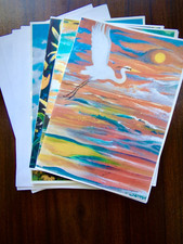 Greeting Cards, Blank, Art Covers, 5x7" Folded, Set of 4, with Envelopes