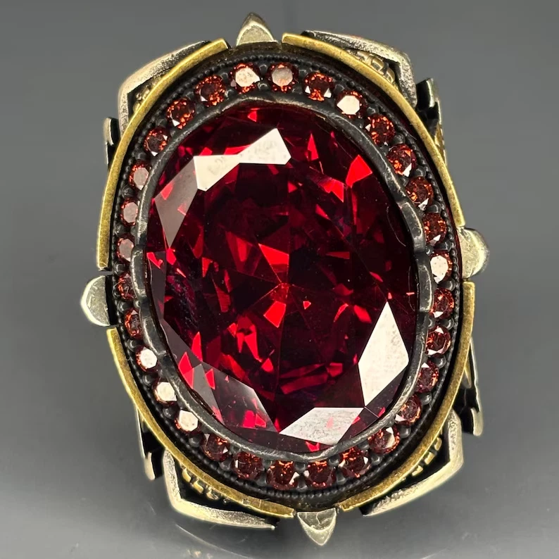 Sterling Silver Ruby Men's Ring: Handcrafted Ornate Christian Jewelry - Image 3 of 4
