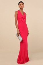 NWT Lulus Stunning Mystery Fuchsia Mesh Cowl Back Mermaid Maxi Dress Medium