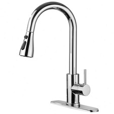Chrome Kitchen Sink Faucet Pull Down Sprayer Single Handle Swivel Mixer Faucet