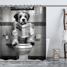 Funny Dog Shower Curtains, Cool Dog Read Shower Curtain, Fun 72 X 84 Inch Pet P