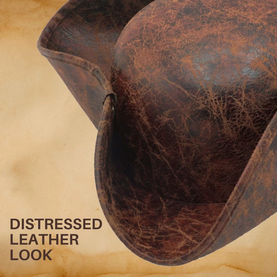 Sombrero pirata de cuero sintético marrón para hombres adultos mujeres sombrero tricornio para Halloween P... Foto 4 de 4