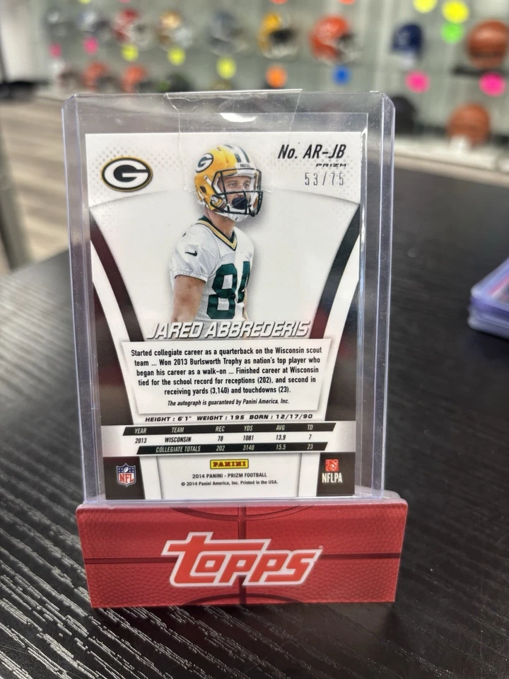 2014 Panini Prizm - Autographed Rookie Jared Abbrederis #AR-JB Red Prizm /75 JD - Image 2 of 2
