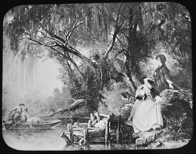 Magisches Laternen-Dia FRAUEN BEOBACHTEN LIEBHABER BEIM KÜSSEN UM 1890 VIKTORIANISCHE ILLUSTRATION