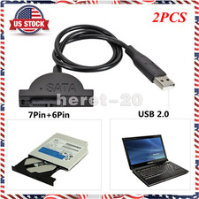 2x USB 2.0 to Mini SATA 7 6 13Pin Adapter Cable for Laptop CD/DVD ROM Drive