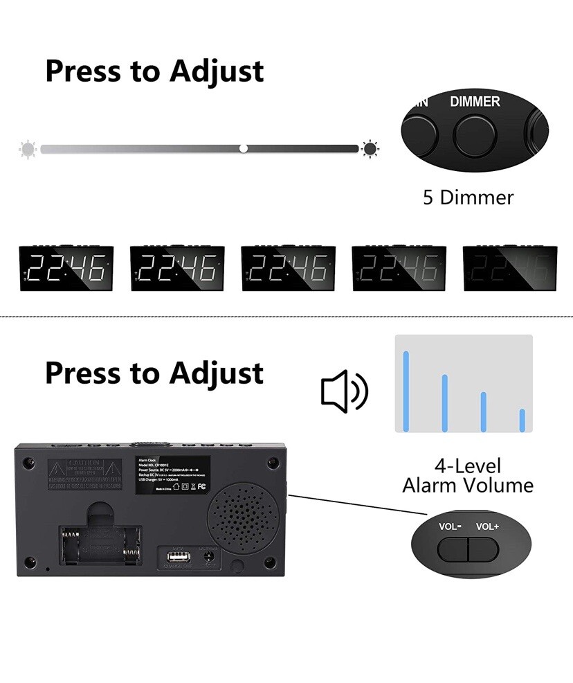 Digital LED Desk Alarm Clock Mirror Display Voice Clock Battery/Plug-In