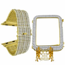 Apple Watch Series 4 Custom Bezel Yellow GP Simulate Diamond Bracelet 9 Row Band