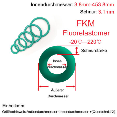 O-Ring FKM 3,8–453,8 Mm Innendurchmesser – Schnurstärke 3,1 Mm, Dichtring Ohne Brand