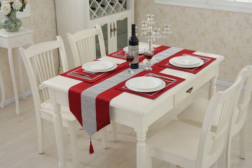 Silver Table Runner Set Tassel Home Decor Rhinestone Cushion Chenille Place-mat - Picture 12 of 36