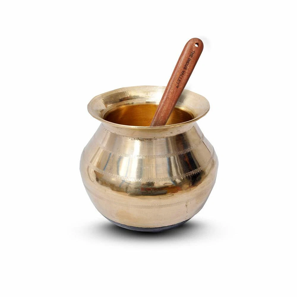 Bronze Pongal Pot Biryani Handi Cooking Pot With Wooden Stirrer Spoon Stockpot