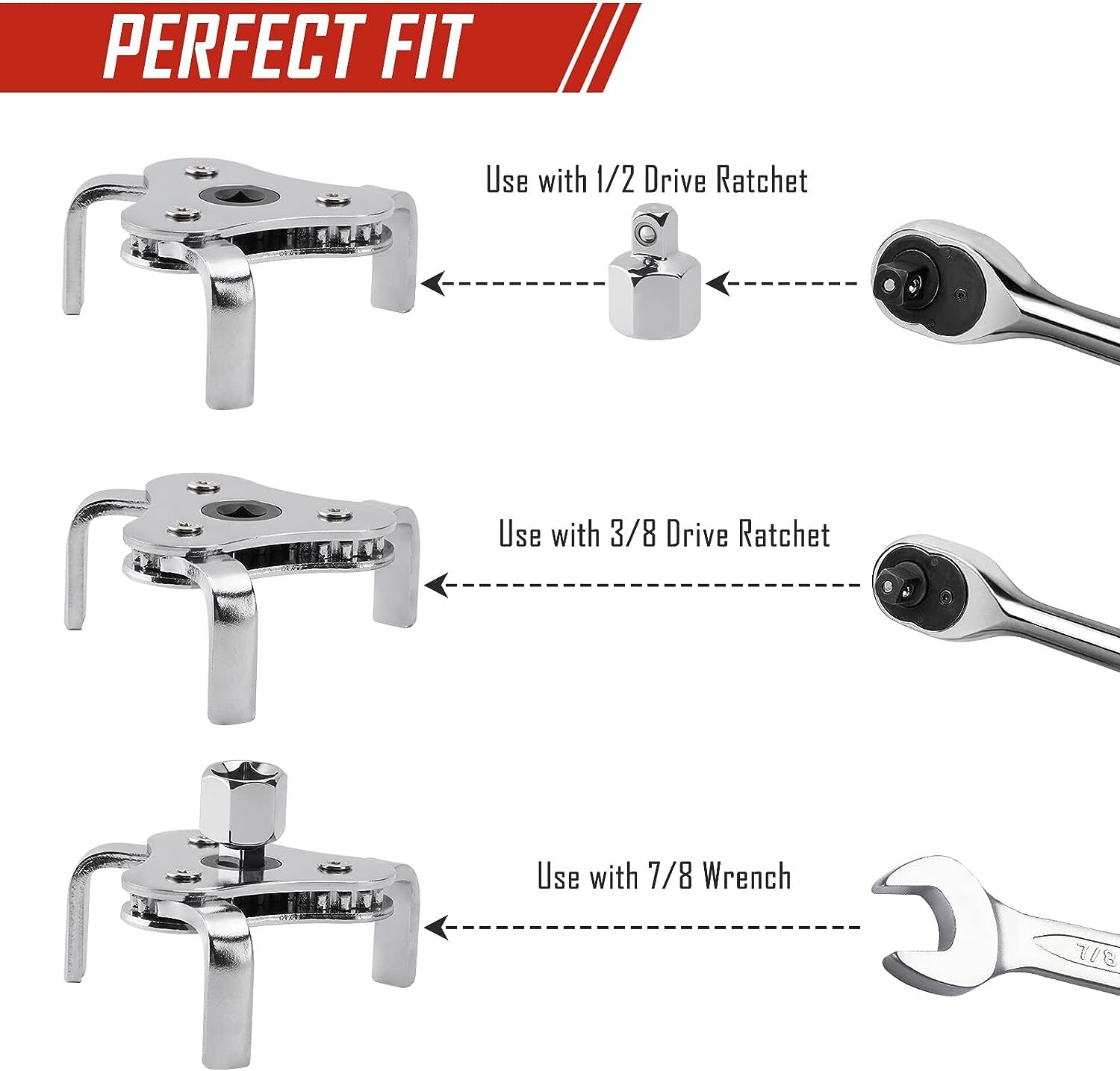 SPARKWHIZ 7 IN 1 Oil Filter Wrench Set Oil Filter Removal Tool 2-3/4" 5-1/4" USA
