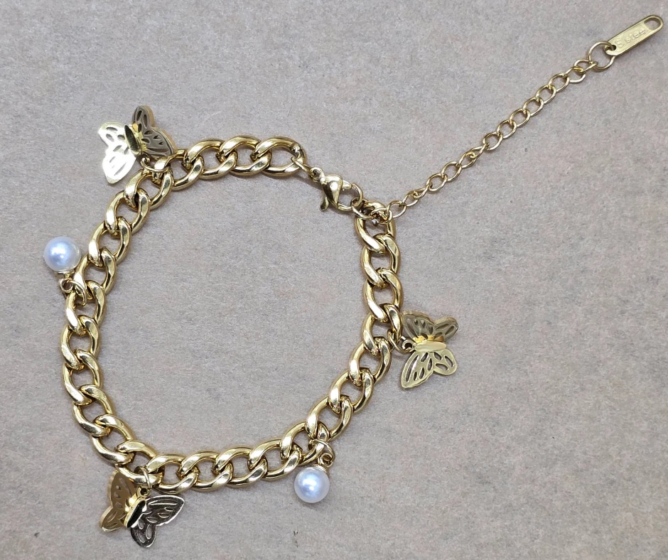 Pulsera para mujer, nueva con etiquetas, acero inoxidable, blanco y dorado Foto 4 de 4