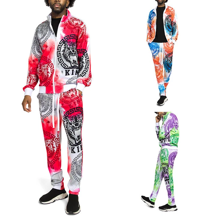 Men's Tiger Printed Tracksuit Set - Zipper Jacket and Sweatpants ST872EY
