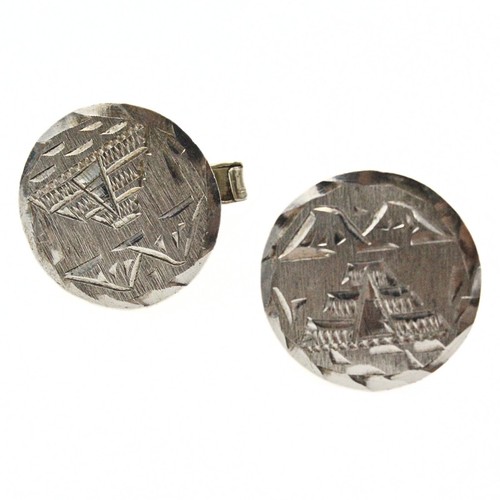 Studio Artisan Alpaca Mexico Etched Chapultepec Aztec Castle Sterling Cufflinks - Picture 4 of 7