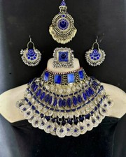 Blue afghan stones neckles ,earing and headpiece for women