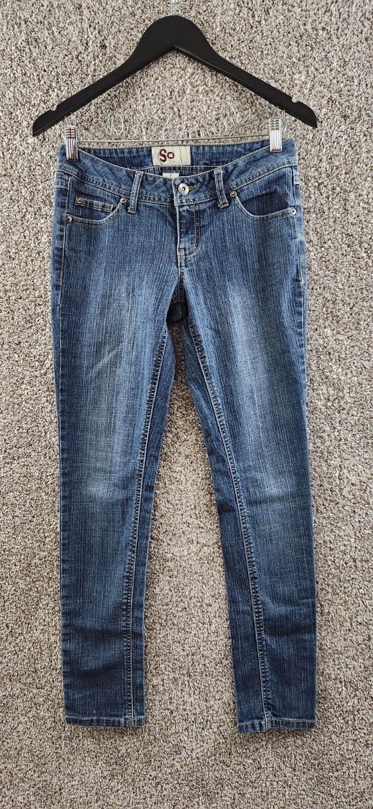 So Skinny Jeans Blue Denim Skinny Leg Stretch Jeans Low Rise Junior's Size 5-image
