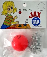 Vintage 8 Metal Jax 'n Ball Game Playset Taiwan NOS Orange Bouncy Ball NEW