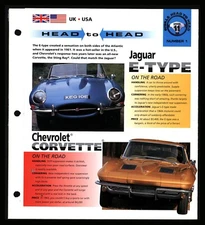 Jaguar E Type Chevy Corvette Spec Sheet 1998 HOT CARS Rivals Head To Head #11.1