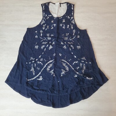 Akemi + Kin XS Filigree Racerback tank top Navy blue Crochet boho Anthropologie