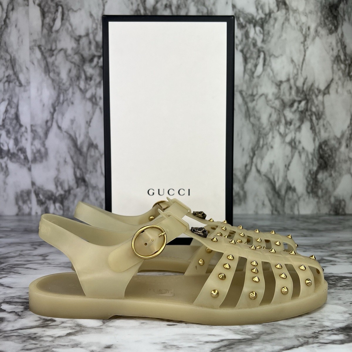 Gucci Studded Rubber Jelly Sandals Slides Tiger Men Size 10 Gucci Studded Rubber Jelly Sandals Slides Tiger Men Size 10