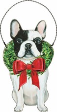 French Bulldog Wooden Holiday Bow Ornament