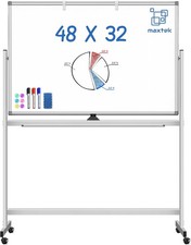 Maxtek 48x32 Rolling Whiteboard Double-Sided Magnetic Dry Erase Board Wheels