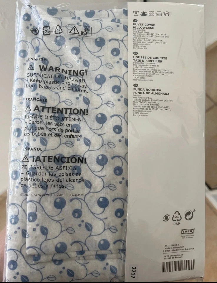 Funda nórdica/funda de almohada para cuna Ikea Gulsparv con estampado de arándanos 804.270.70 nueva azul Foto 2 de 4