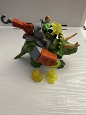 Imaginext  Triceratops Green Dinosaur,Riding Gear And Figure