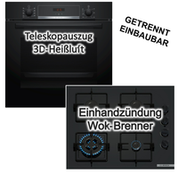 Bosch Herdset Backofen 3DheißLuft Hydrolyse Ecoclean + Gaskochfeld Wokbrenner