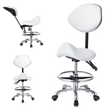 Saddle Stool with Back Support PU Leather Esthetician Massage Clinic Salon Chair