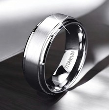 Men's Ring New Titanium Brushed 2 Tone Men's Ladies Wedding Band Ring 8mm