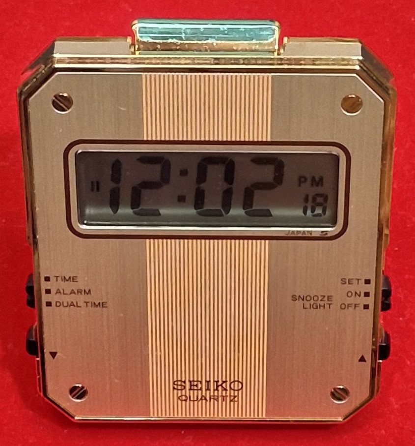 Vintage Seiko Quartz Digital Travel Alarm Watch Clock Gold QEK 203 F Dual Time featured image