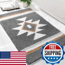 TANVILL Grey Boho Western Aztec Bath Rug Non Slip