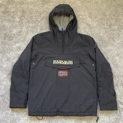 Napapijri Geographic schwarze Kapuzenjacke Mantel Fleece gefüttert Pullover Gr. Large