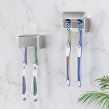 2 PCS Toothbrush Holders Wall Mounted with Cover, Electric Tooth Brushing Holder