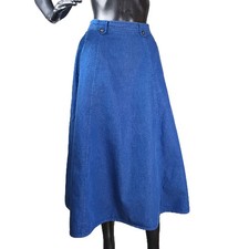 VTG 80's Russ Sport Co. High Waist, A-line Denim Midi Skirt Sz 8/27" 2 Pockets