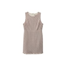 LOFT Tweed Sheath Dress Womens 16 Pink Black Checkered Fringed Hem Sleeveless
