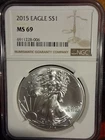 2015 American Silver Eagle $1 Dollar Coin One Troy Ounce 0.999 Fine NGC MS69