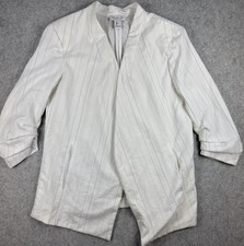 Rachel Zoe Women's White Pinstripe Blazer Jacket Ruched 3/4 Sleeve Open Front L