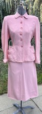 VINTAGE 1940's BROOK TONE PINK RAYON SKIRT SUIT SHOULDER PADS NIPPED WAIST