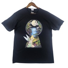 VTG Disney Mens Tinker Bell Peter Pan Neverland Keyhole T-Shirt M Black Graphic